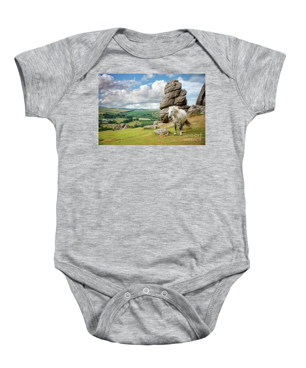 Horse Baby Onesie featuring the photograph Wild Dartmoor Pony by Delphimages Photo Creations