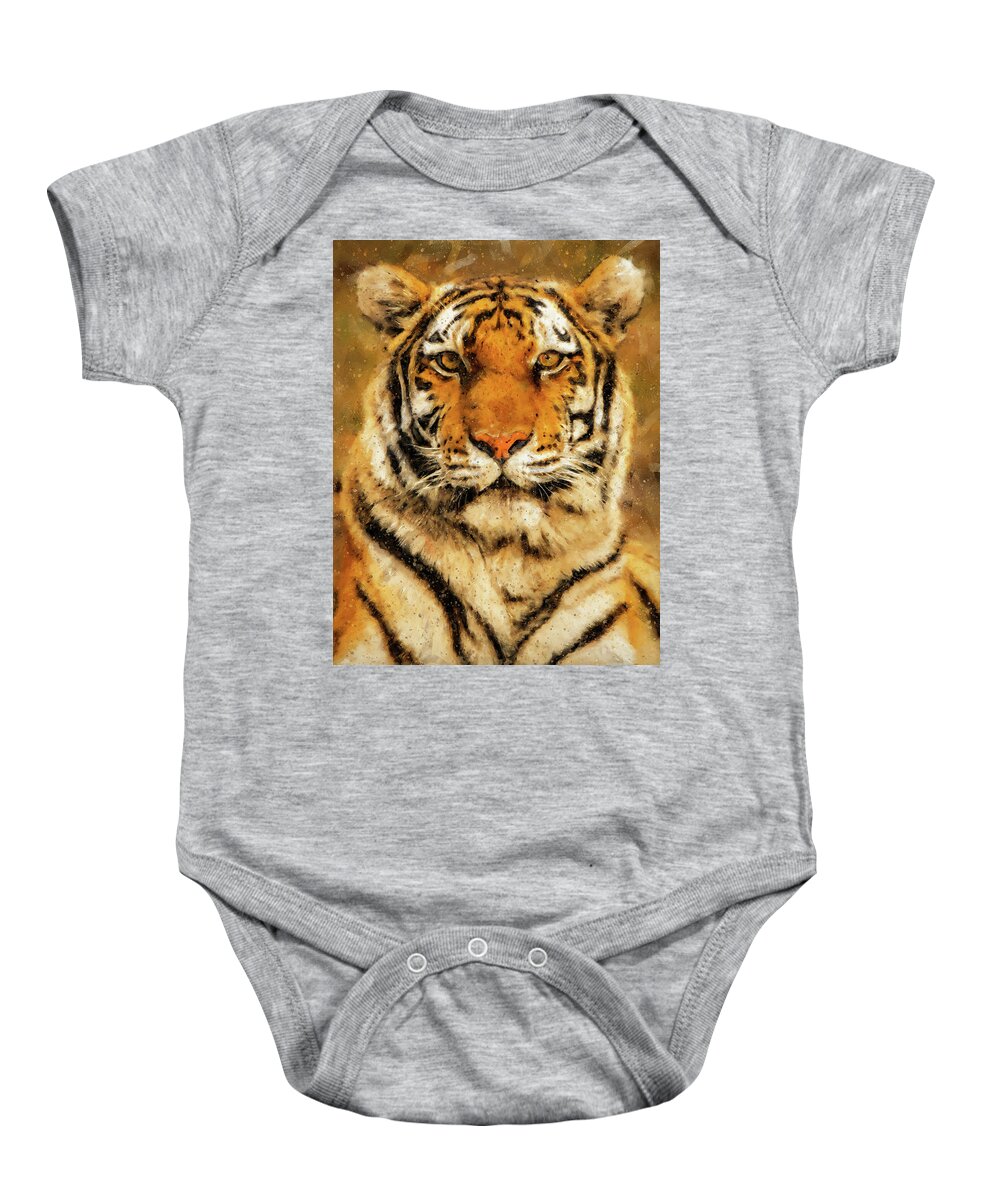 Wild Tiger Baby Onesie featuring the painting Wild Tiger - 11 by AM FineArtPrints
