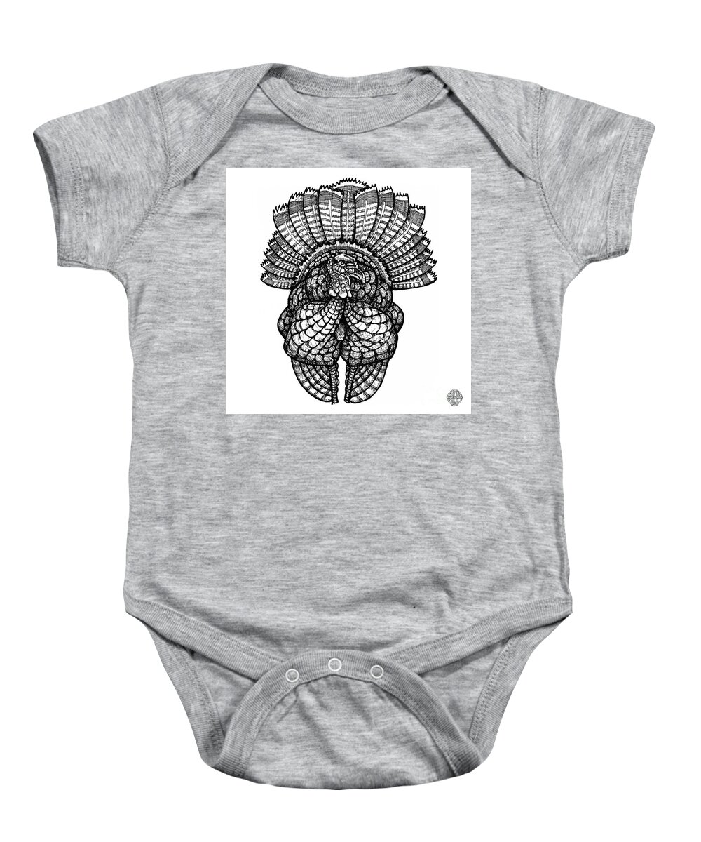 Animal Portrait Baby Onesie featuring the drawing Wild Turkey by Amy E Fraser