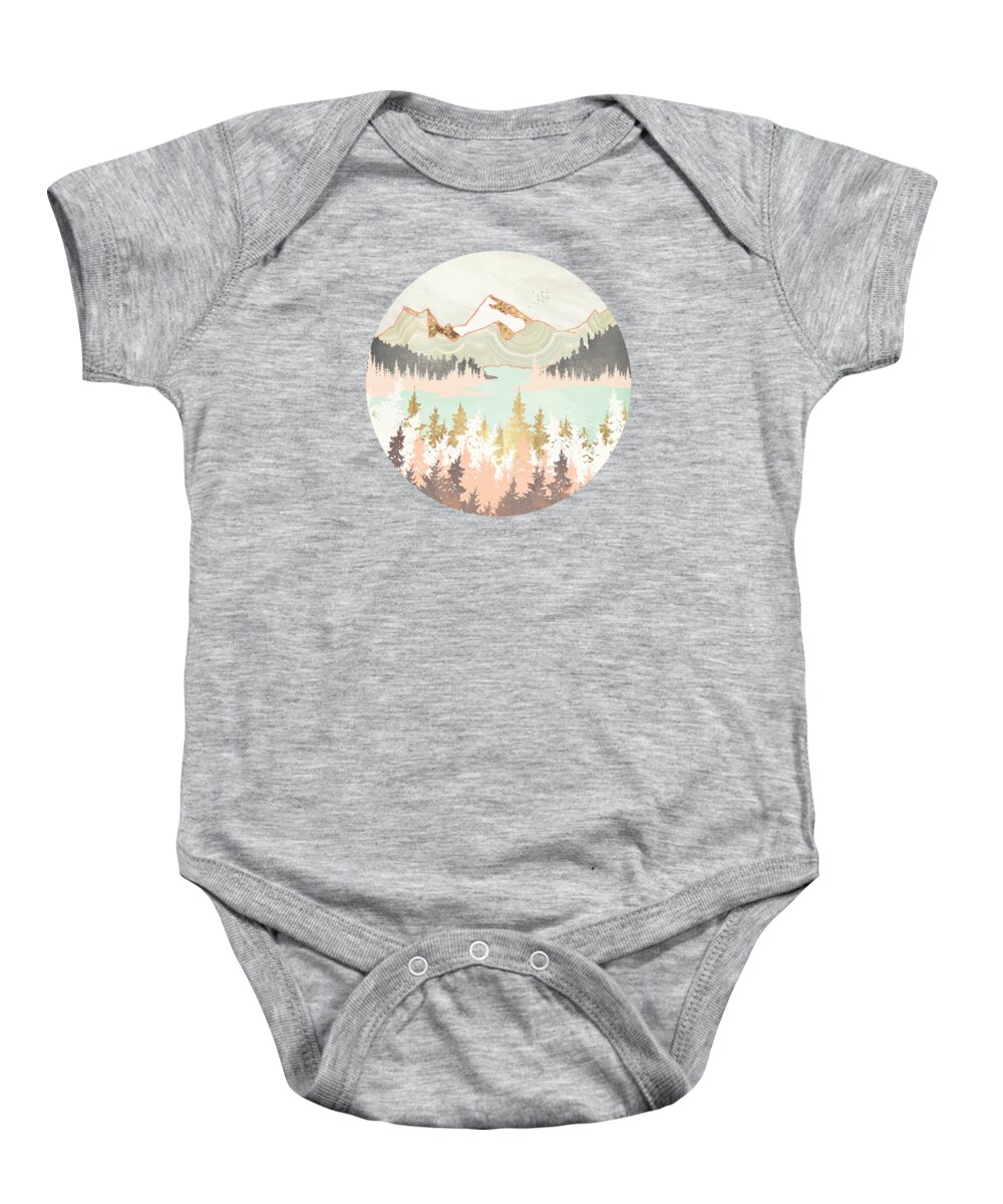 Abstract Landscape Of A Winter Bay With Trees Baby Onesie featuring the digital art Winter Bay by Spacefrog Designs