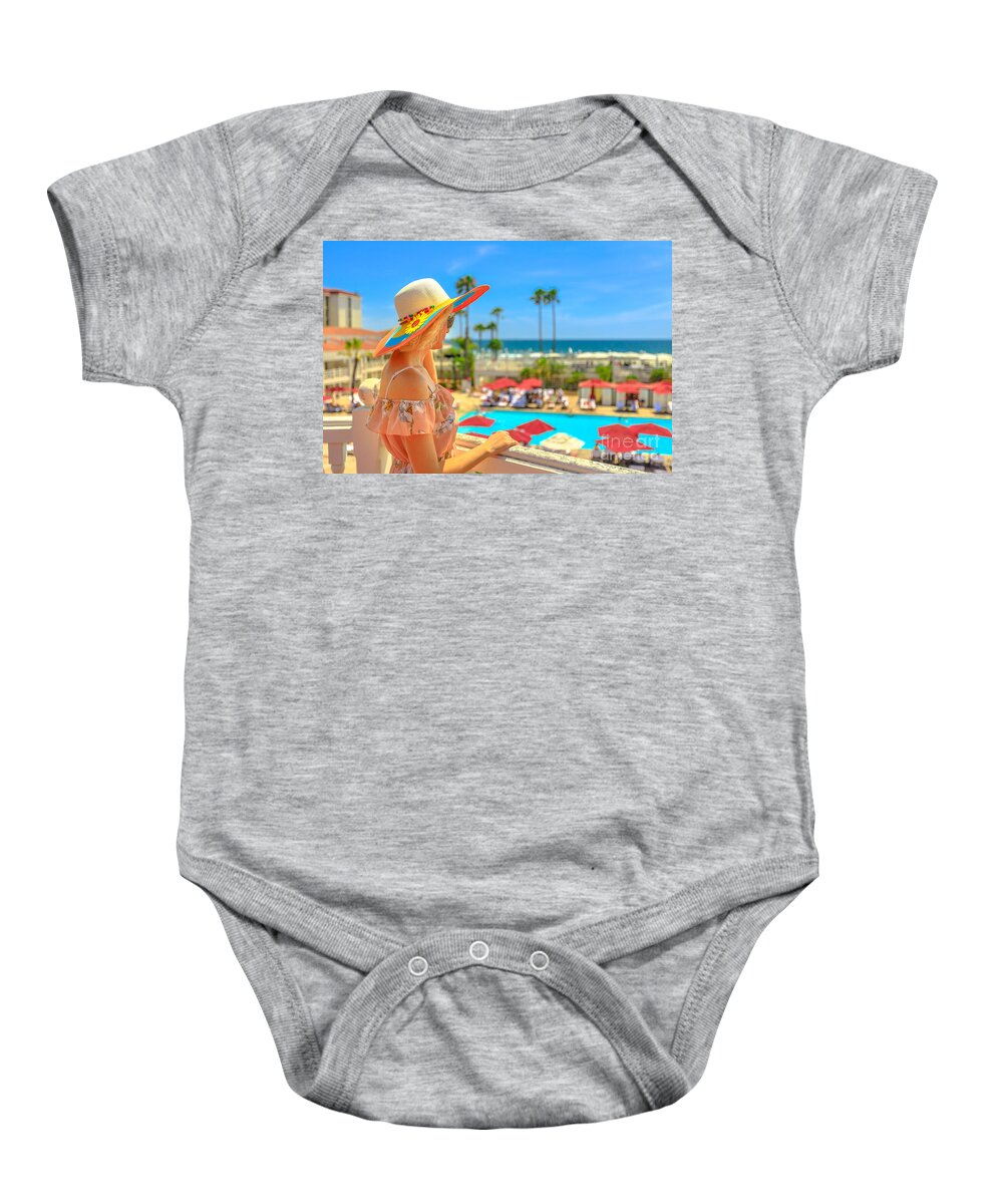San Diego Baby Onesie featuring the photograph Woman California summer destination by Benny Marty