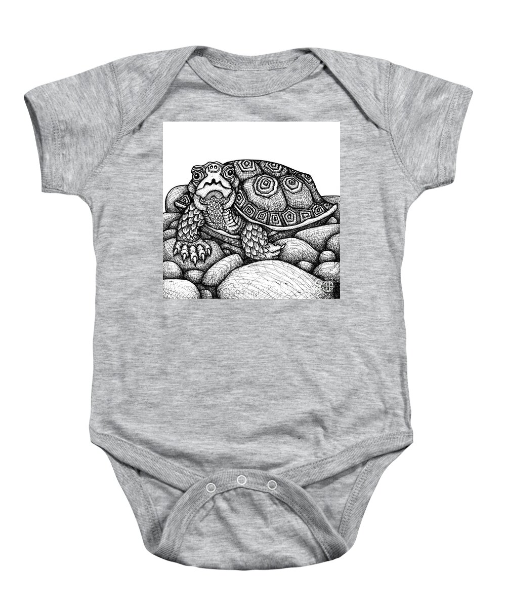 Turtle Baby Onesie featuring the drawing Wood Turtle by Amy E Fraser