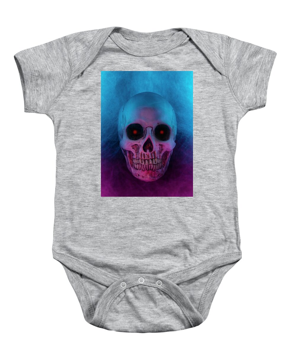 Skull Baby Onesie featuring the photograph Yorick by Keith Hawley