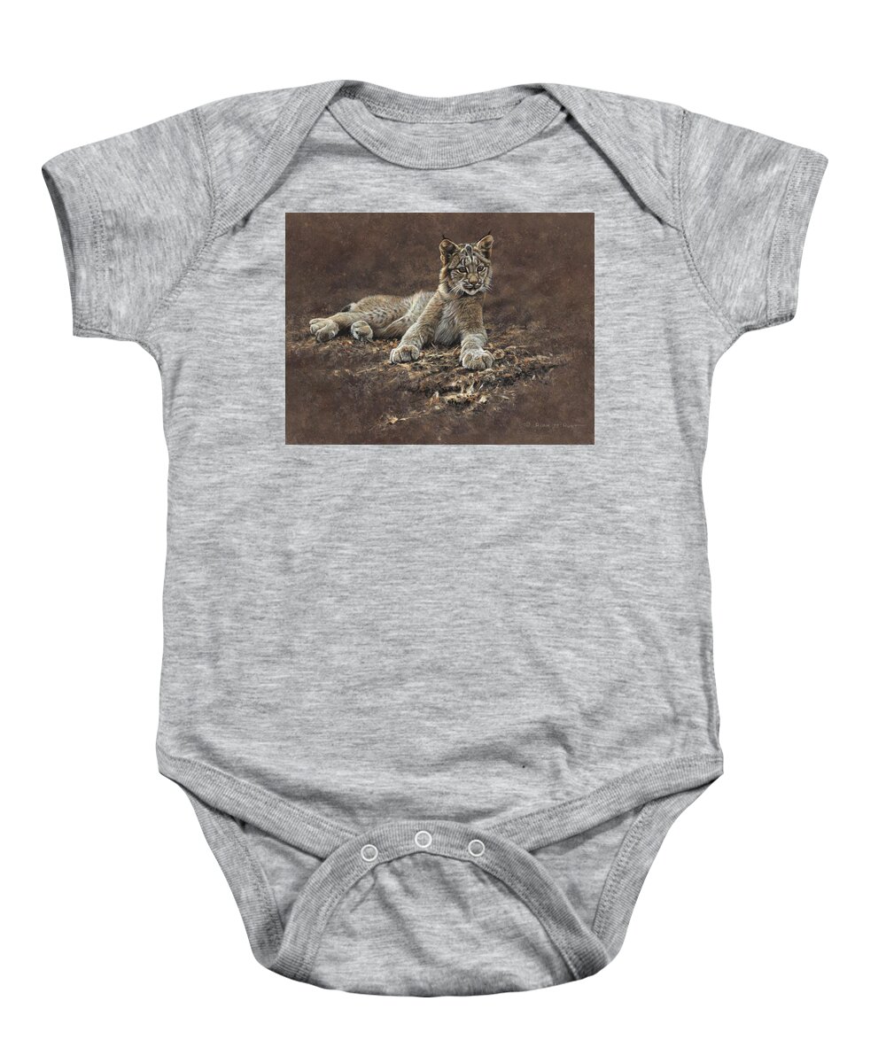 Paintings Baby Onesie featuring the painting Young Bobcat by Alan M Hunt by Alan M Hunt
