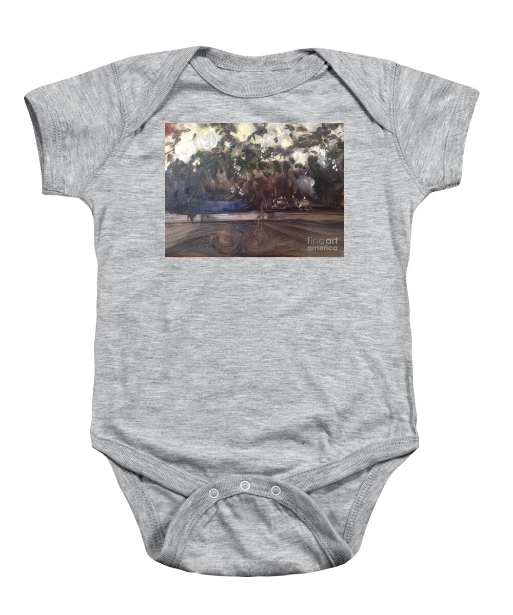 Zoon For Contest Baby Onesie featuring the painting Zoom Romantic Mantlepeace by Lizzy Forrester