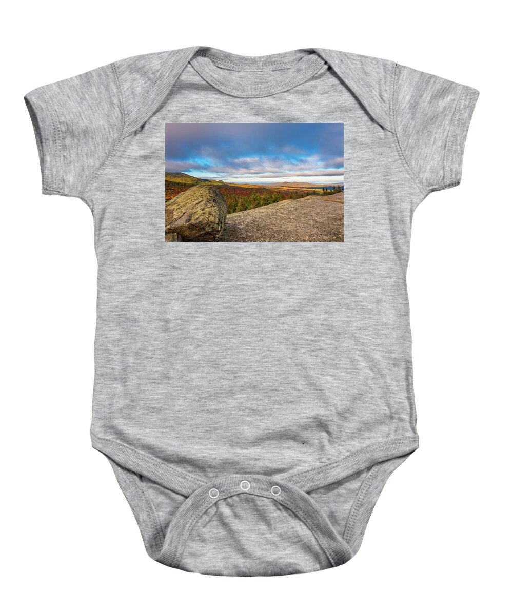 New Hampshire Baby Onesie featuring the photograph Autumn Erratic, Middle Sugarloaf. #1 by Jeff Sinon
