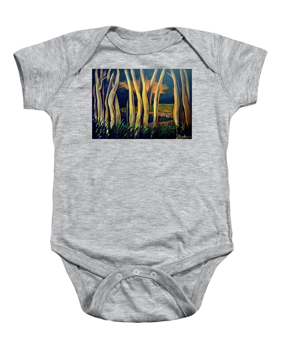 Orange Baby Onesie featuring the painting By The Lake #1 by Franci Hepburn