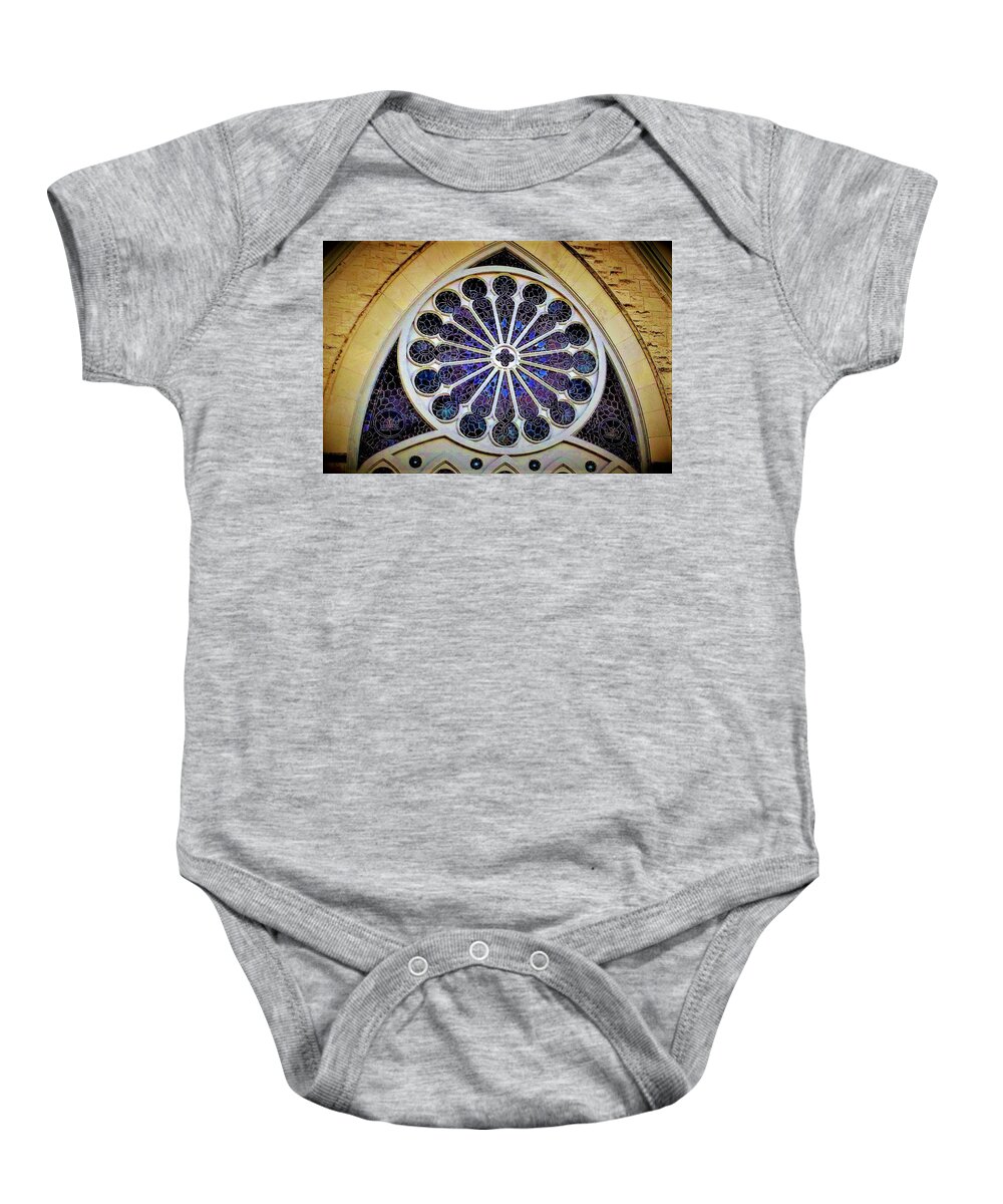 Stained Glass Baby Onesie featuring the mixed media South Highland #1 by Emma Carter Brooks