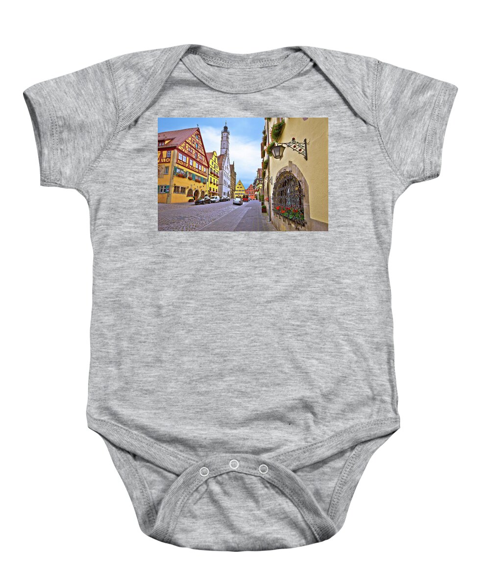 Rothenburg Ob Der Tauber Baby Onesie featuring the photograph Idyllic Germany. Street architecture of medieval German town of #1 by Brch Photography