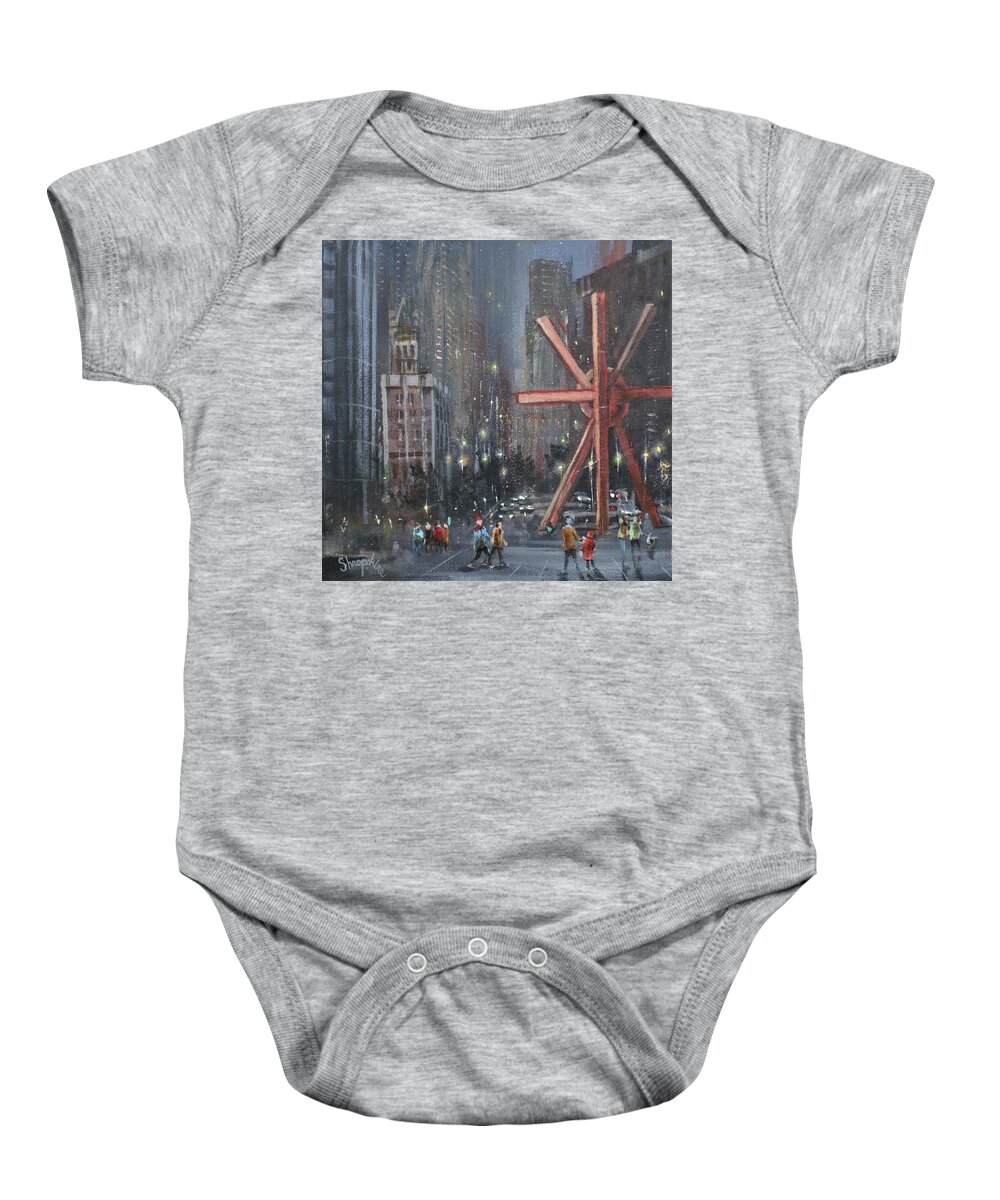 Milwaukee Baby Onesie featuring the painting Milwaukee Sculpture by Tom Shropshire