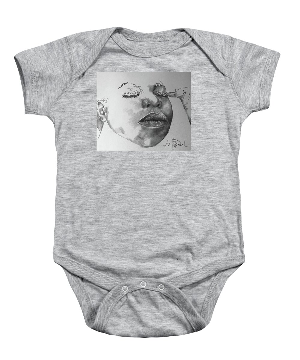  Baby Onesie featuring the drawing Nina by Angie ONeal