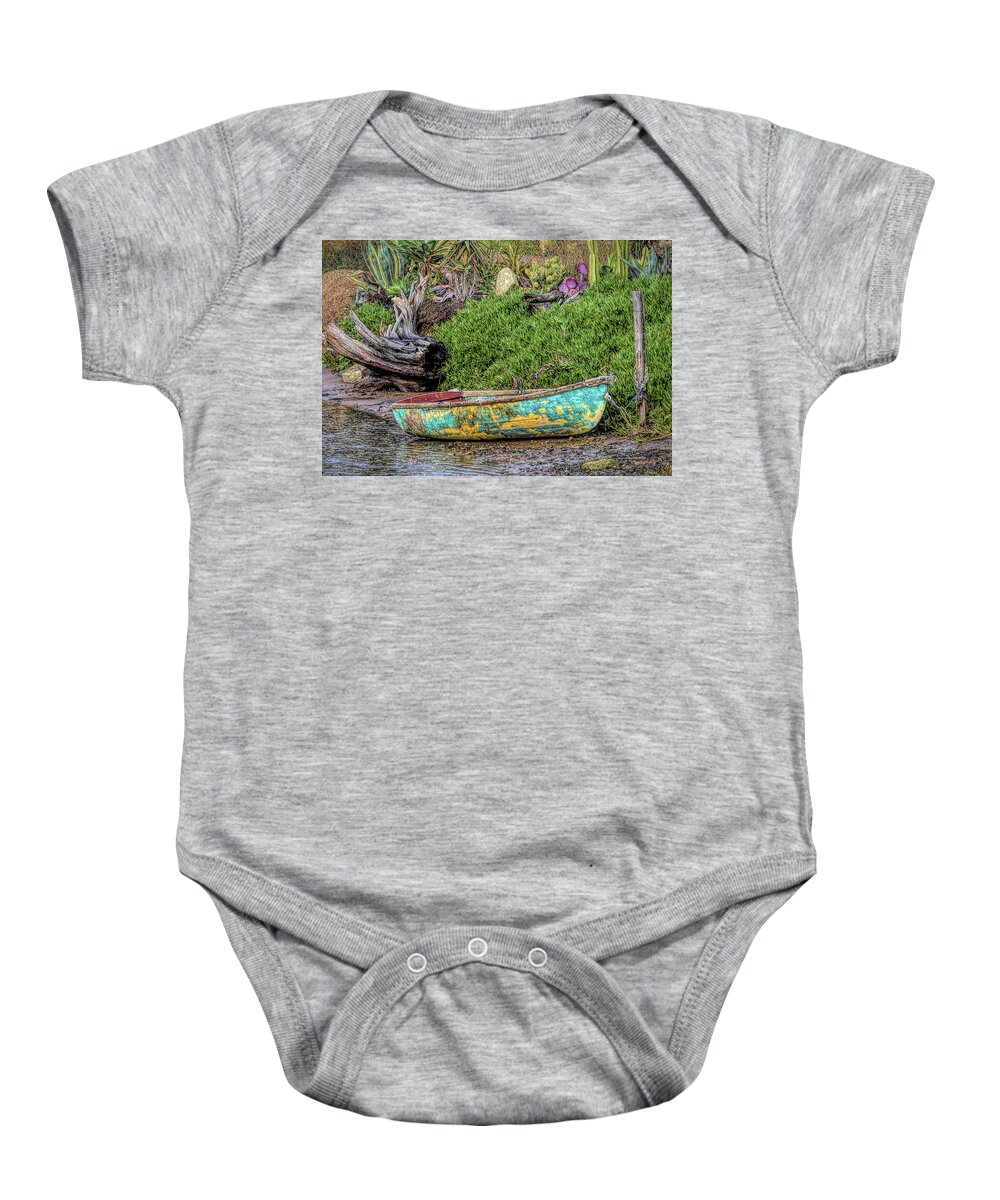 Row Boat Baby Onesie featuring the photograph Row Boat Baywood Park Detail #1 by Barbara Snyder