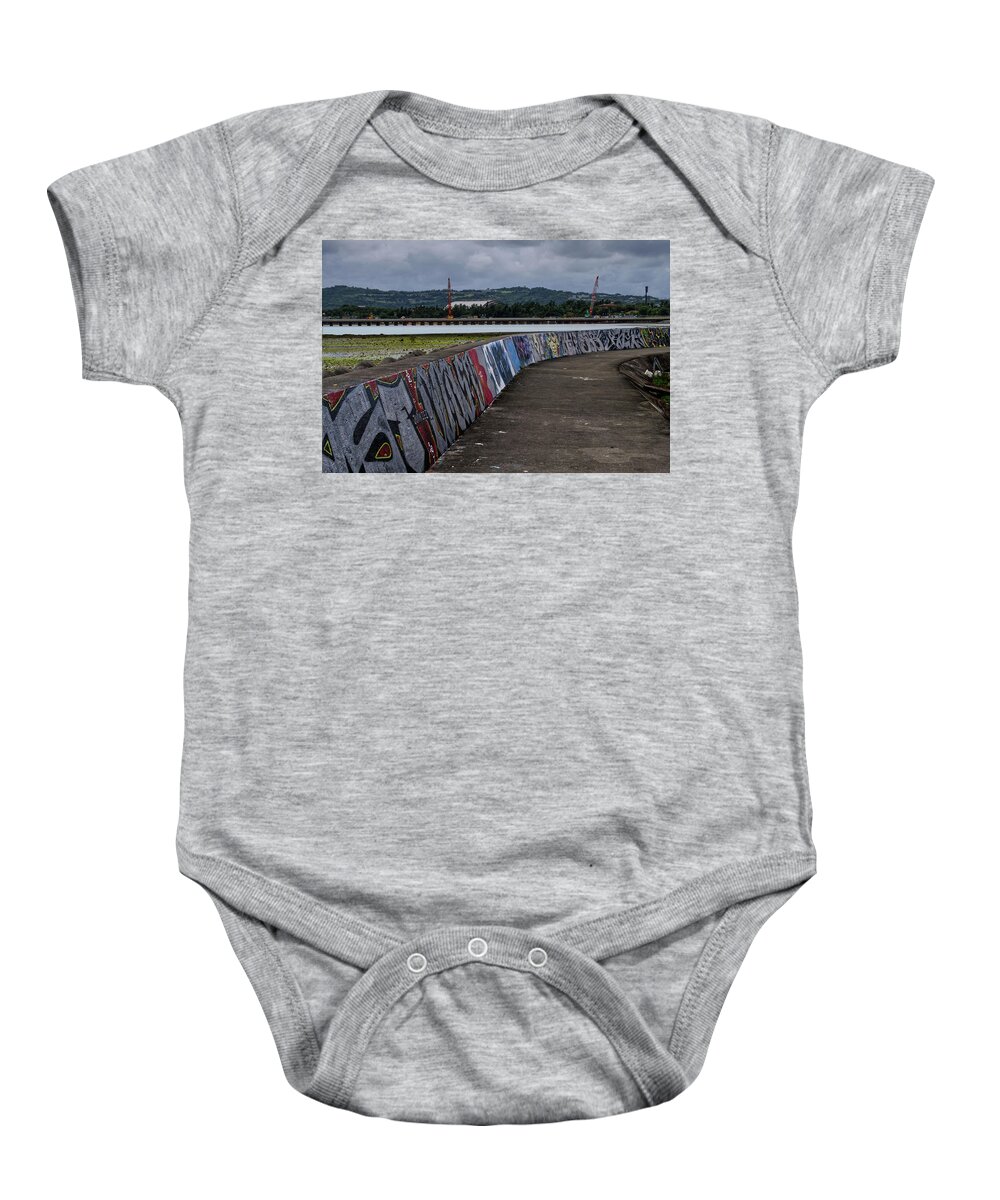 Sea Wall Baby Onesie featuring the photograph Seawall Graffiti #1 by Eric Hafner