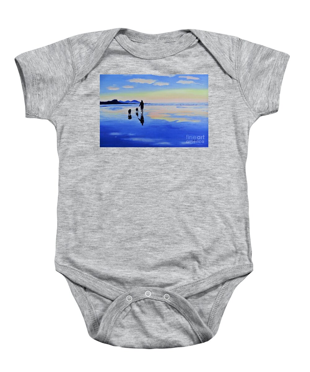Rockaway Beach Baby Onesie featuring the painting Sunset stroll by Lisa Rose Musselwhite