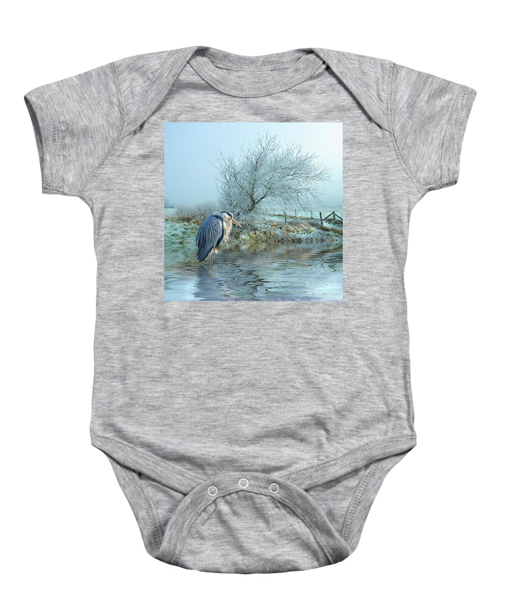 Heron Baby Onesie featuring the digital art The Early Bird #1 by Brian Tarr