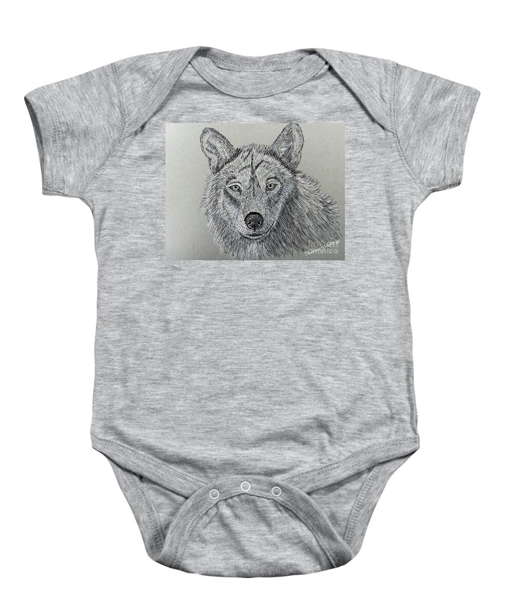 Wolf Baby Onesie featuring the drawing Wolf #2 by Thomas Janos