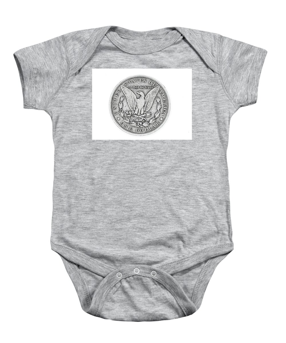 Coin Baby Onesie featuring the photograph 1887 Morgan Dollar Reverse by Amelia Pearn