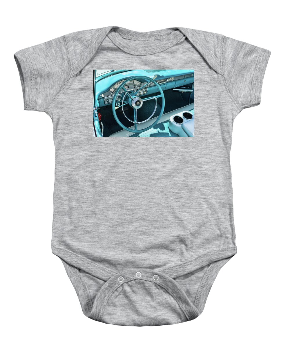 Car Baby Onesie featuring the photograph 1958 Ford Fairlane 500 Sunliner interior by Daniel Adams