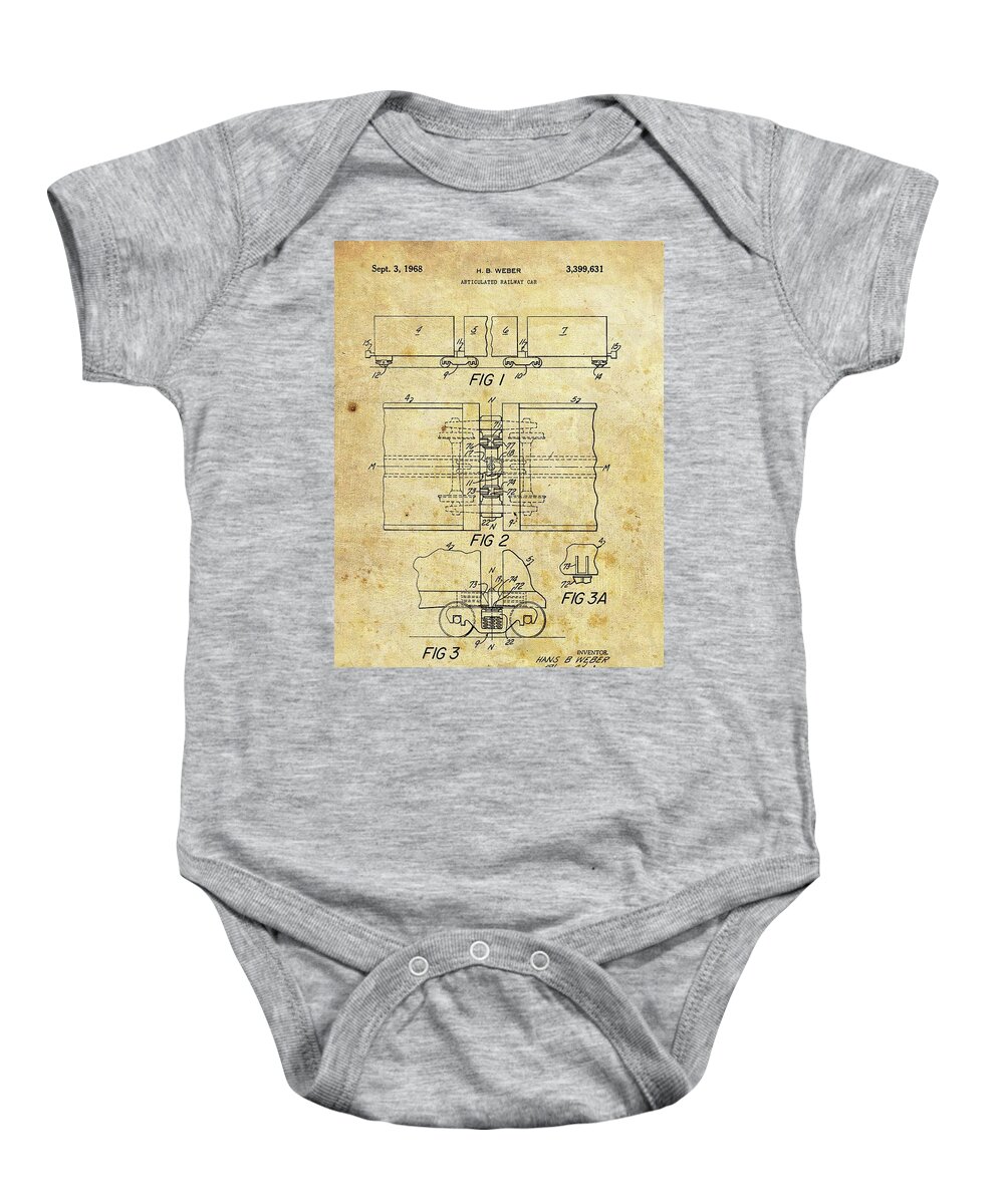 1968 Railway Car Patent Baby Onesie featuring the drawing 1968 Railway Car Patent by Dan Sproul
