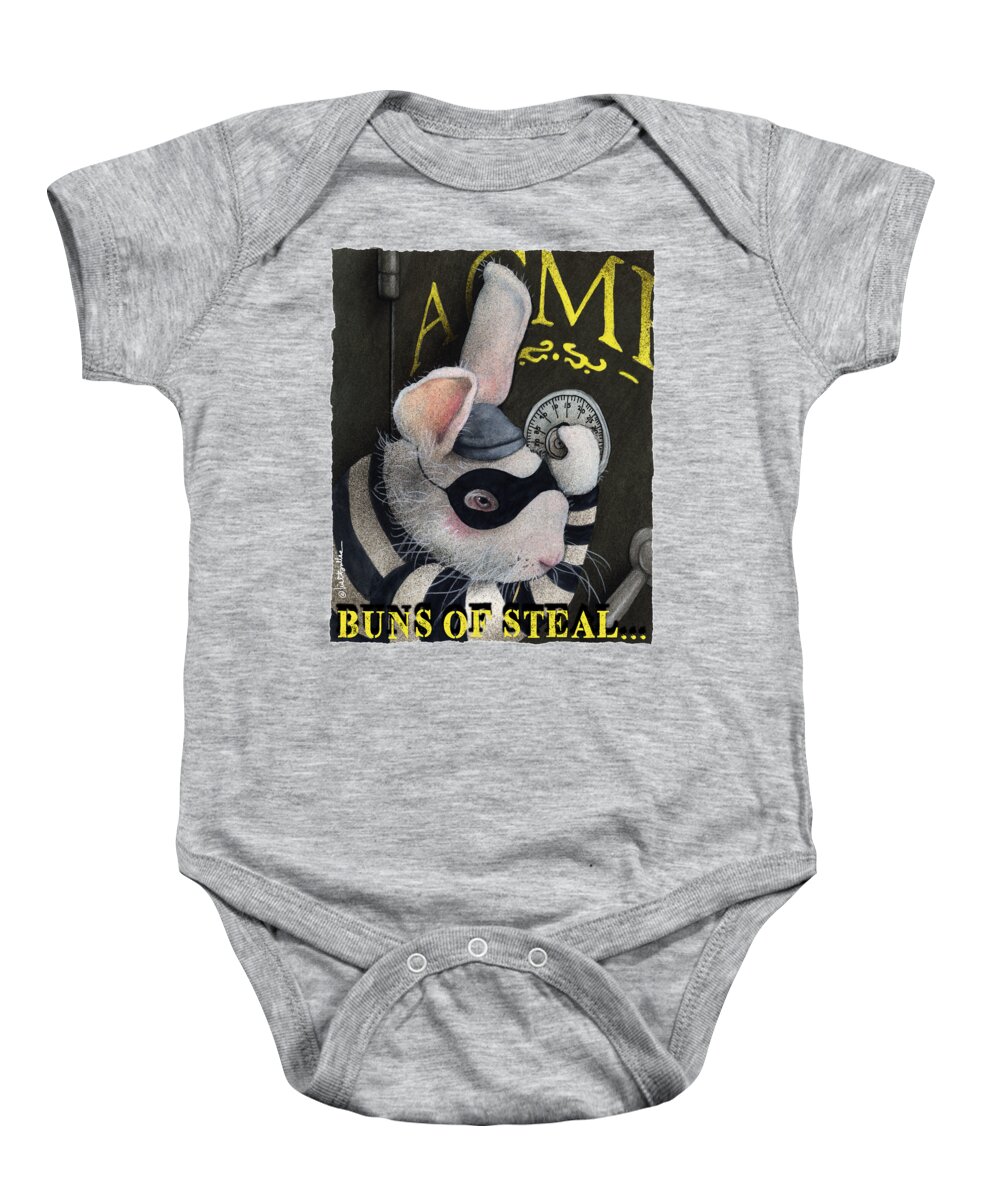 Rabbit Baby Onesie featuring the painting Buns Of Steal... #1 by Will Bullas