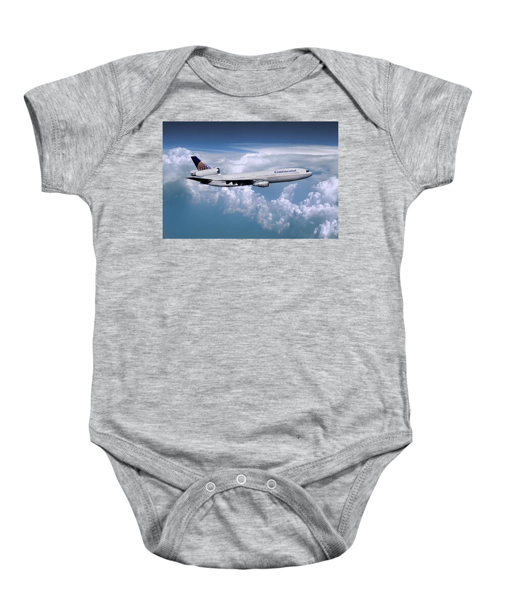 Continental Airlines Baby Onesie featuring the mixed media Classic Continental Airlines DC-10 #2 by Erik Simonsen