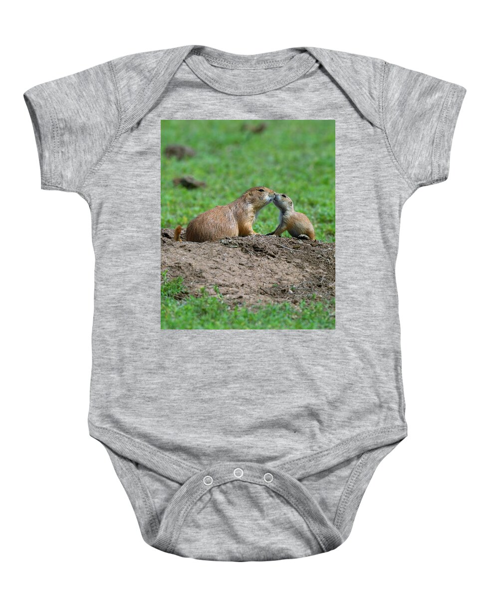 Prairie Dog Kisses Baby Onesie featuring the photograph Prairie Dog Kisses #2 by Gary Langley