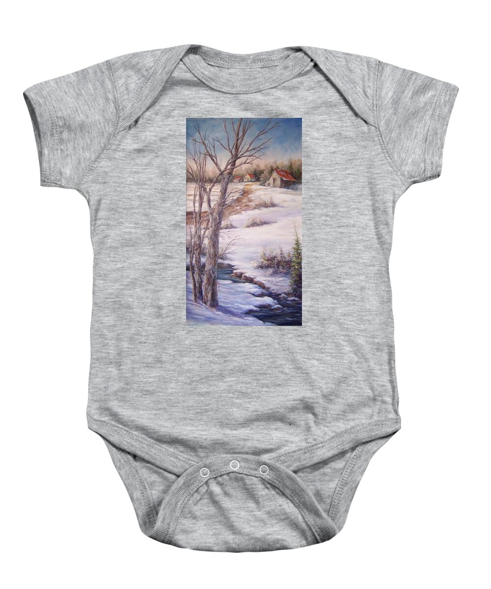 Winter Landscape Baby Onesie featuring the painting Stubble Field #2 by Virginia Potter
