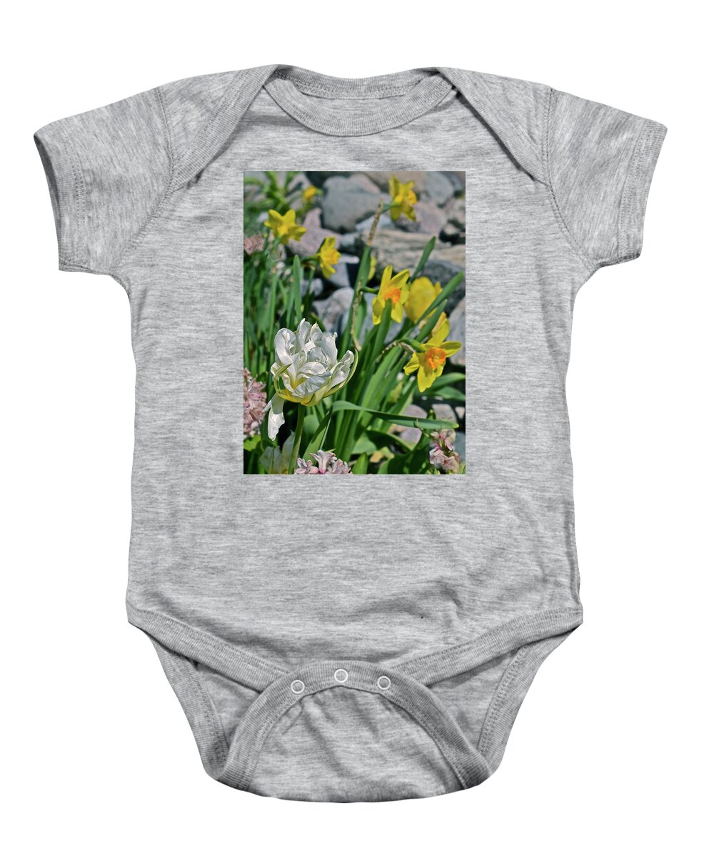 Tulips Baby Onesie featuring the photograph 2020 Acewood Tulips, Hyacinth and Daffodils by Janis Senungetuk