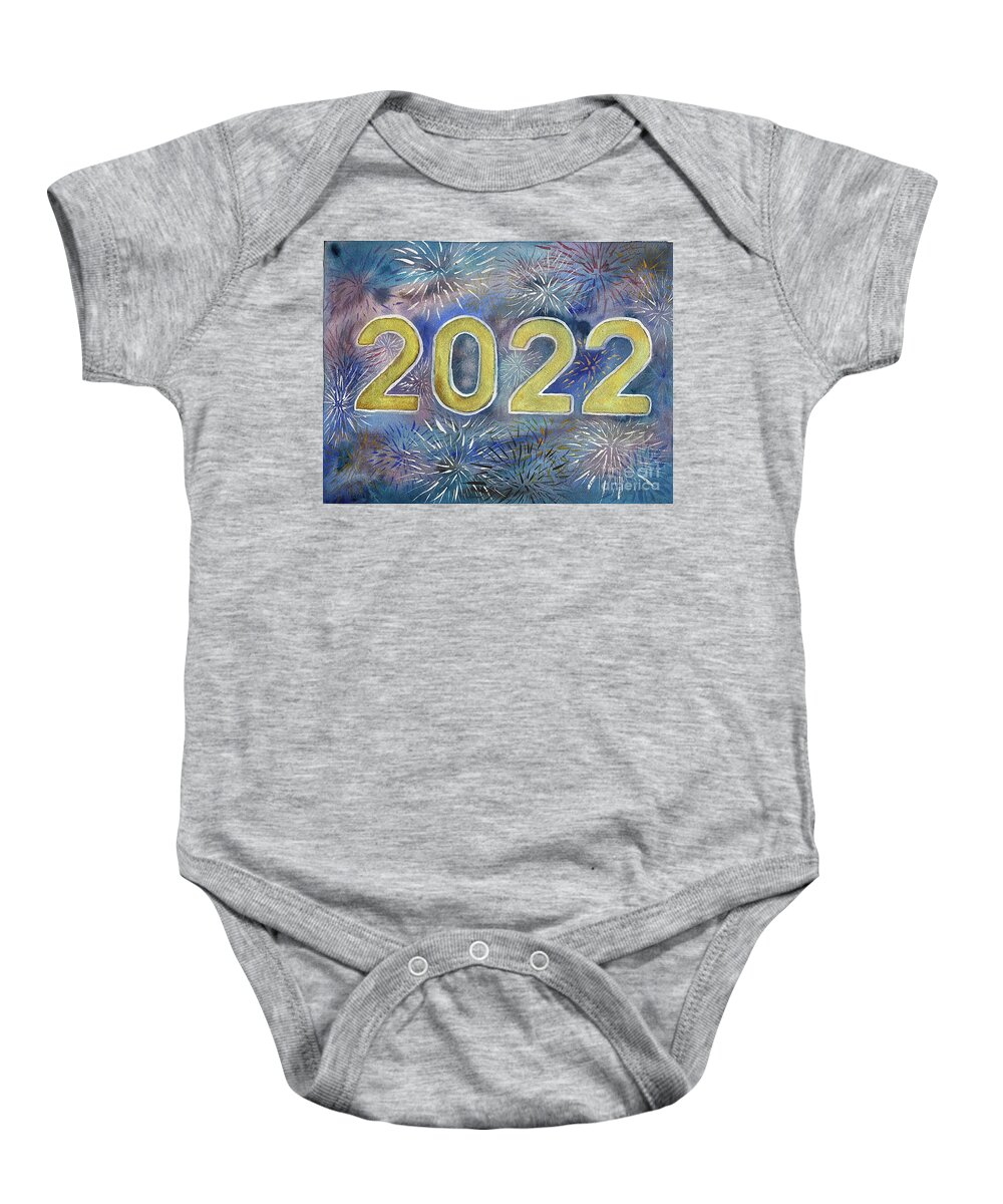 2022 Baby Onesie featuring the painting 2022 Fireworks by Lisa Neuman