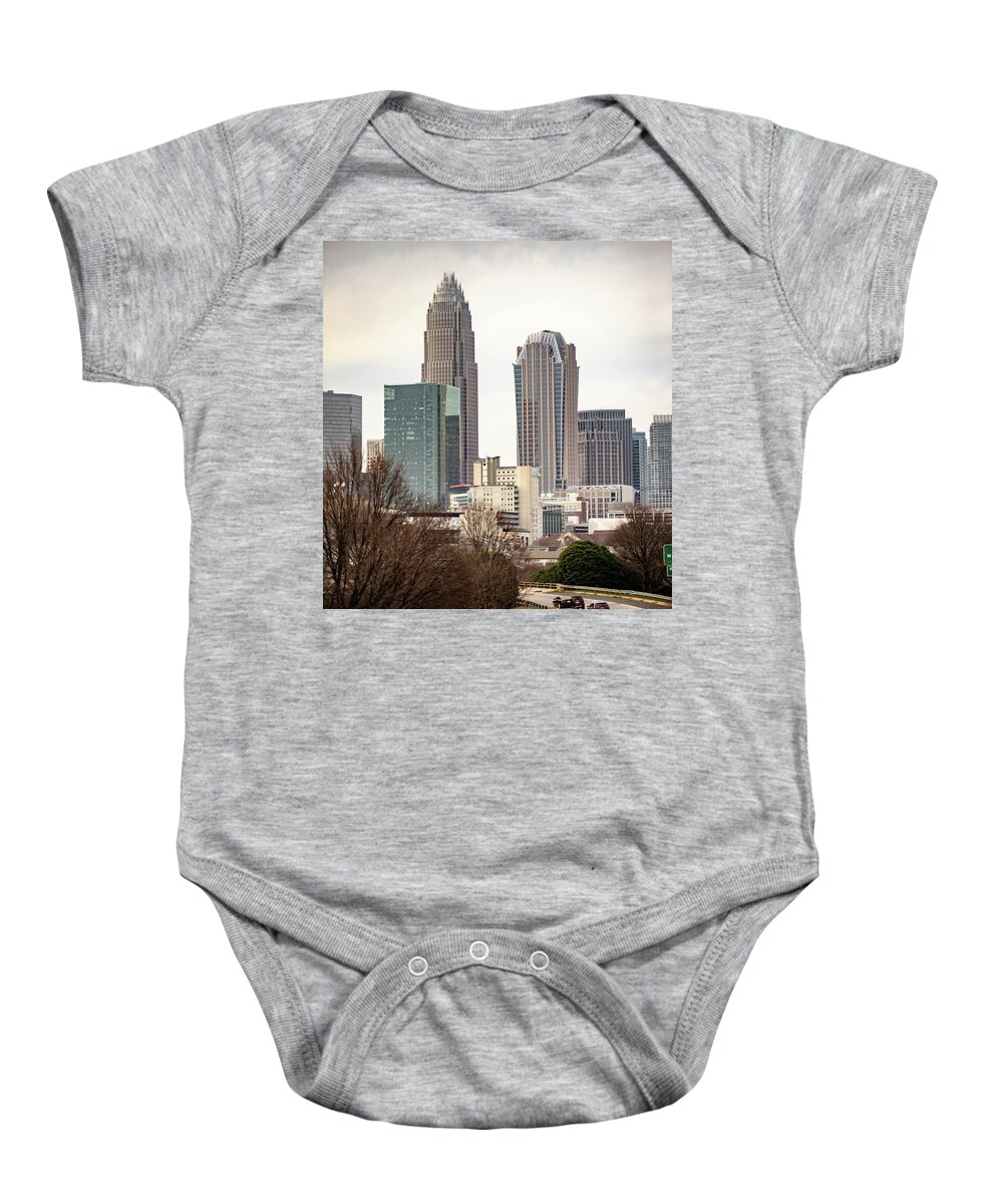 Infrastructure Baby Onesie featuring the photograph Sunset And Overcast Over Charlotte Nc Cityscape #3 by Alex Grichenko