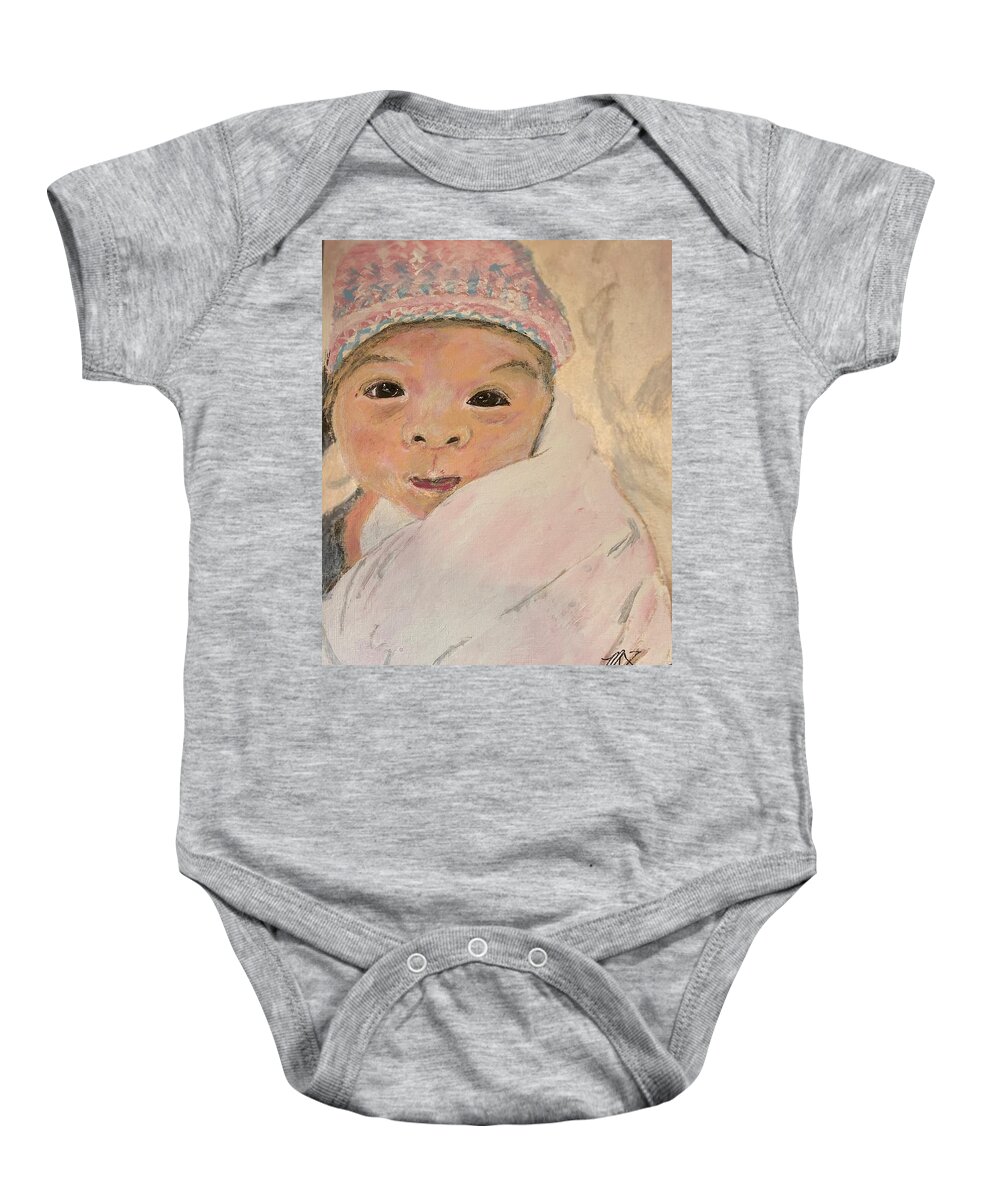  Newborn Baby Onesie featuring the painting 30 Minutes Old by Melody Fowler