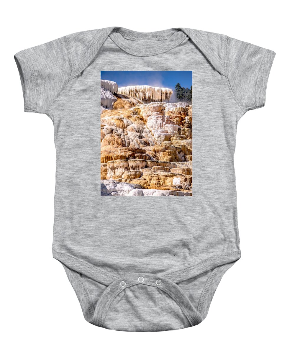  Mountains Baby Onesie featuring the photograph Travertine Terraces, Mammoth Hot Springs, Yellowstone #69 by Alex Grichenko