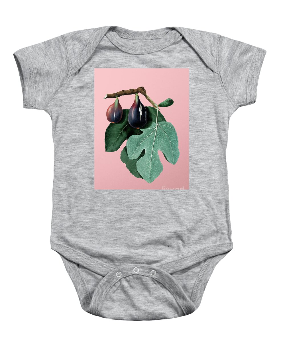 Holyrockarts Baby Onesie featuring the mixed media Vintage Fig Botanical Illustration on Pink #7 by Holy Rock Design