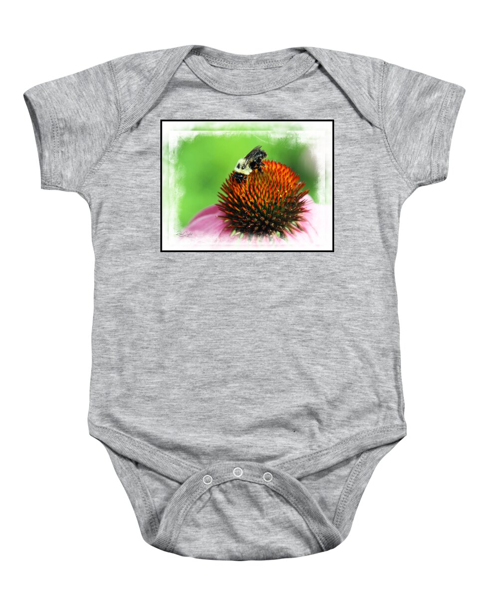Cone Flower Baby Onesie featuring the photograph A Bee Yootiful Thing by Rene Crystal