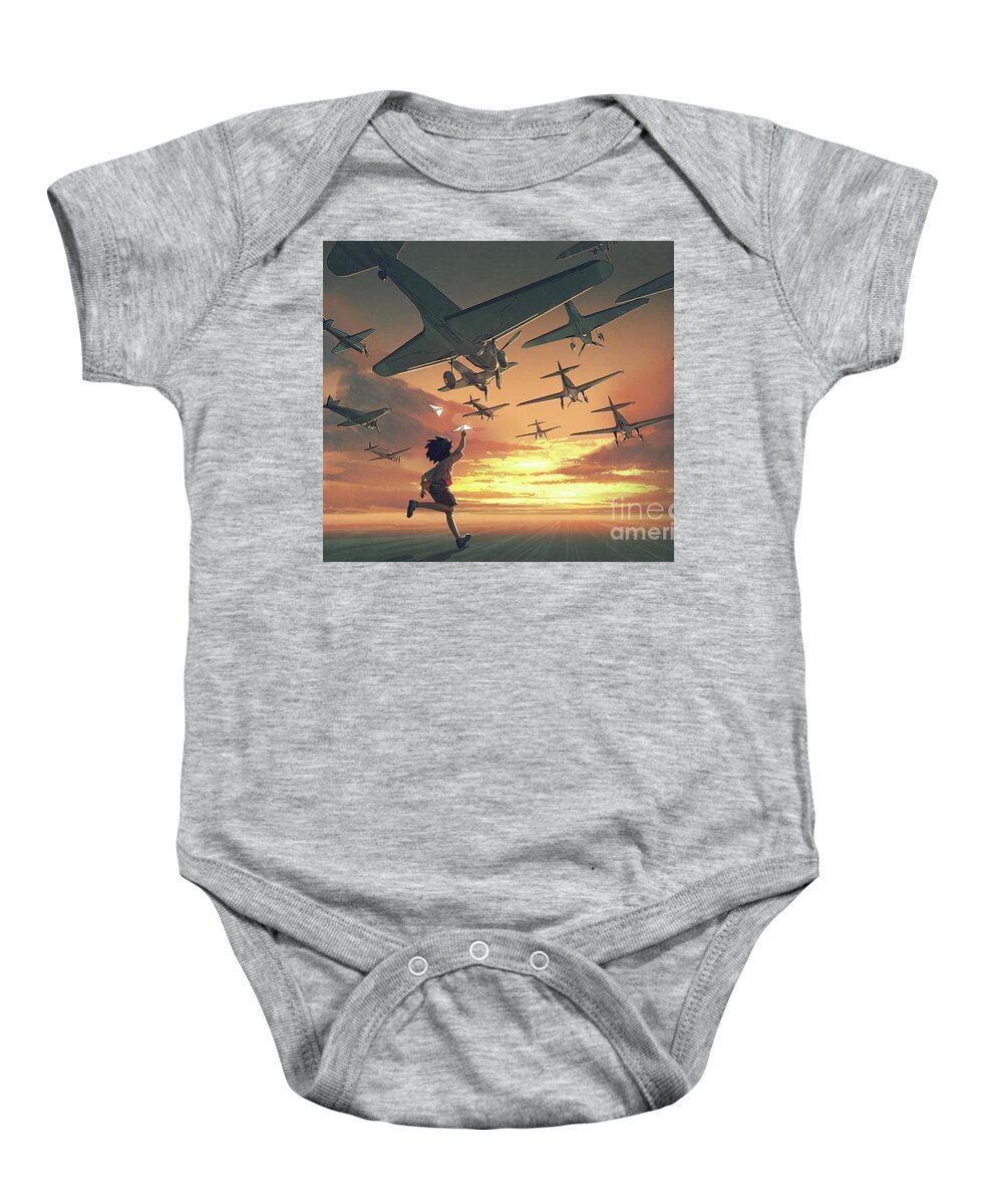 Illustration Baby Onesie featuring the painting A Kid With The Big Dream by Tithi Luadthong
