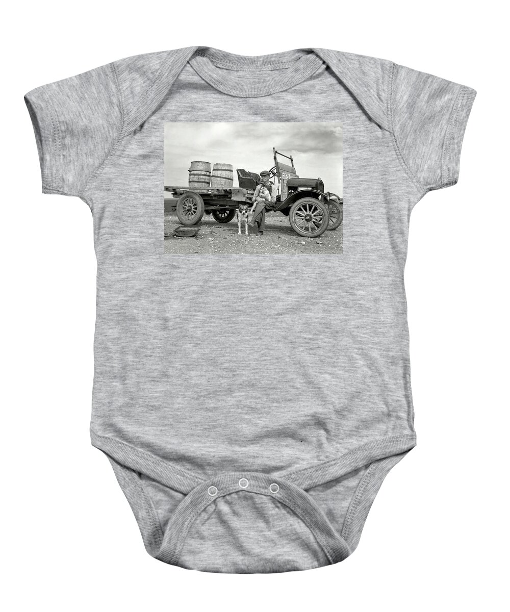Truck Baby Onesie featuring the photograph A Man and his Model TT Ford Truck and Pets by DK Digital