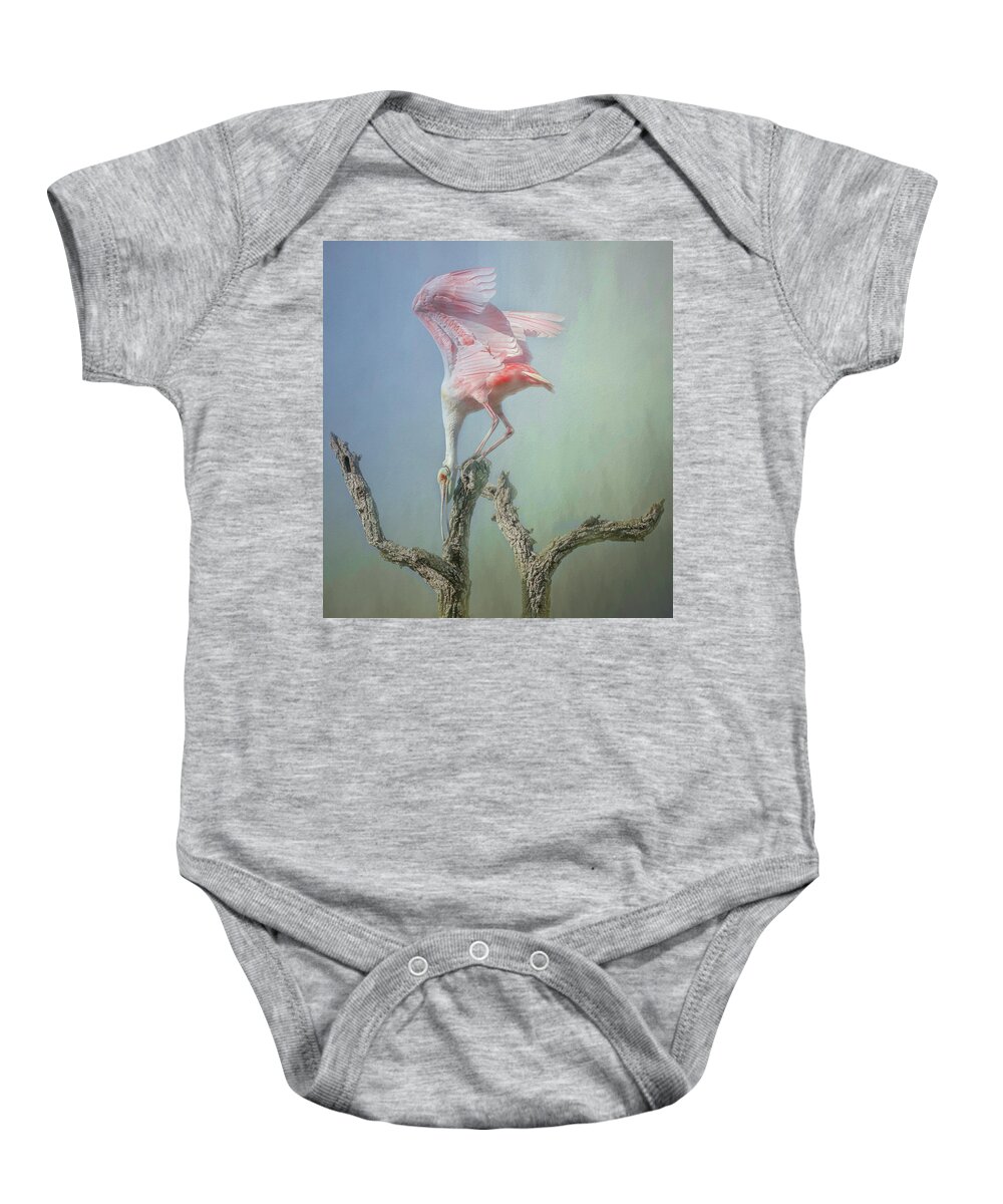 Roseate Spoonbill Baby Onesie featuring the photograph A Roseate Spoonbill by Sylvia Goldkranz