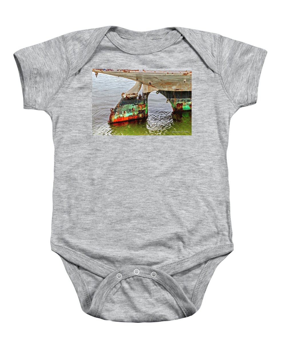 Boat Baby Onesie featuring the photograph A Rudder Of Many Colors by Christopher Holmes