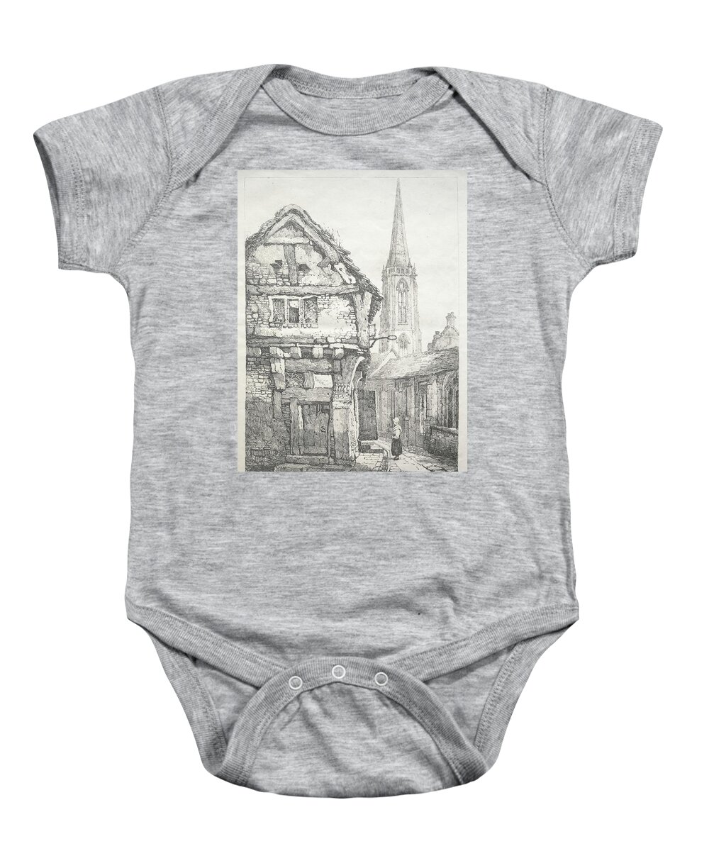 A Series Of Ancient Buildings And Rural Cottages In The North Of England At York Baby Onesie featuring the painting A Series of Ancient Buildings and Rural Cottages in the North of England At York, Street beside Cloi by MotionAge Designs