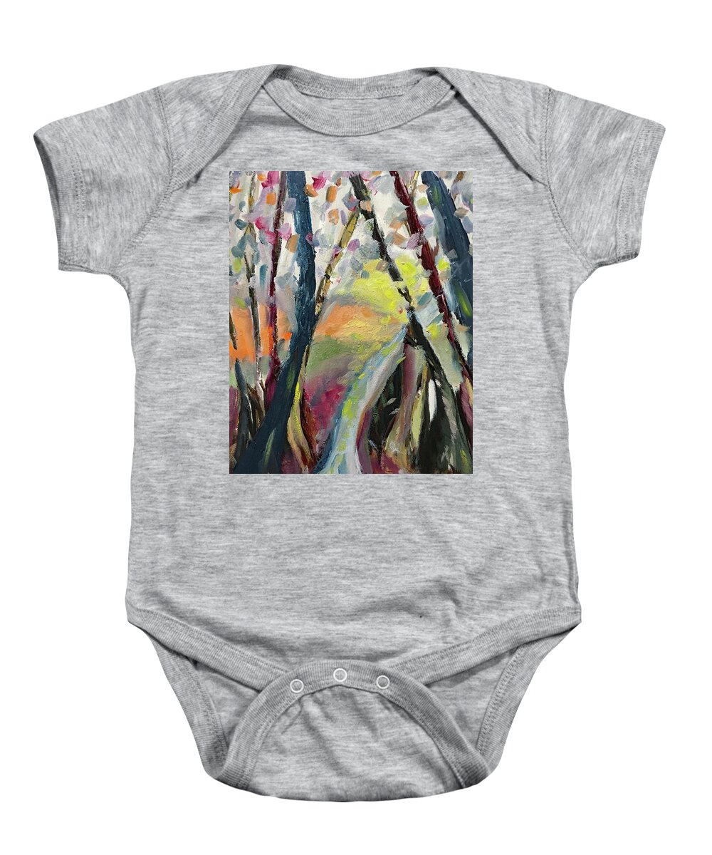 Autumn Baby Onesie featuring the painting Abstract Autumn Lane the Cotswolds by Roxy Rich