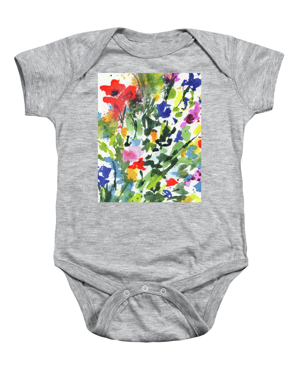 Abstract Flowers Baby Onesie featuring the painting Abstract Burst Of Flowers Multicolor Splash Of Watercolor V by Irina Sztukowski