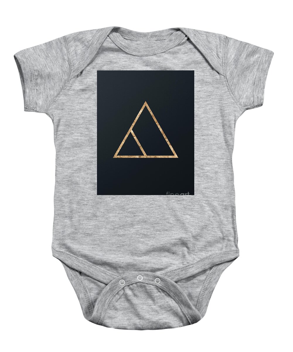 Glyph Baby Onesie featuring the mixed media Abstract Geometric Gold Glyph Art on Dark Teal Blue 210 Vertical by Holy Rock Design
