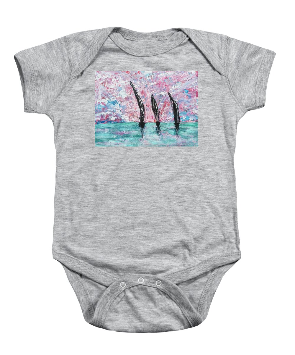 Abstract Baby Onesie featuring the painting Abstract with Sailboats by Lynne McQueen