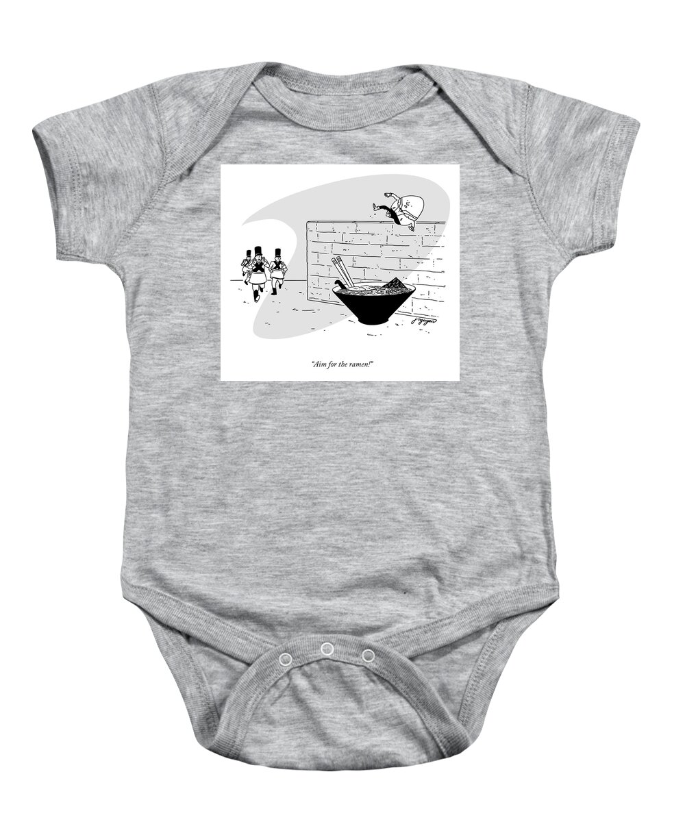 Aim For The Ramen! Baby Onesie featuring the drawing Aim for the Ramen by Jeremy Nguyen