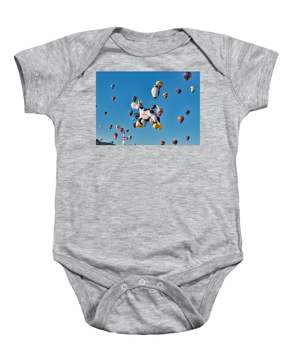 Hot Air Balloons Baby Onesie featuring the photograph Airabelle the Cow AIBF 5 by Segura Shaw Photography