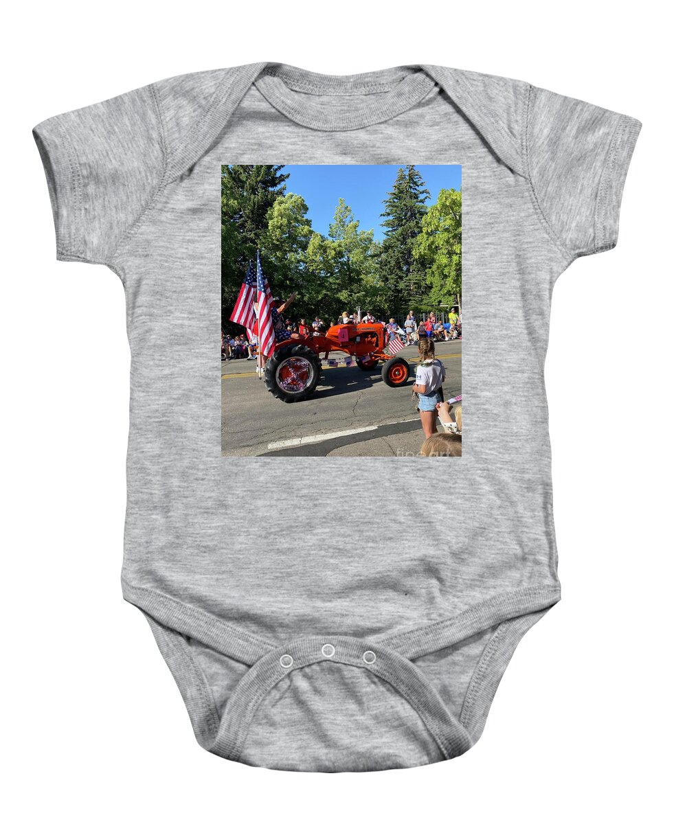 Alice Chalmers Baby Onesie featuring the photograph Alice Chalmers Tractor East Millcreek Utah Childrens Parade July 4 2023 by Richard W Linford