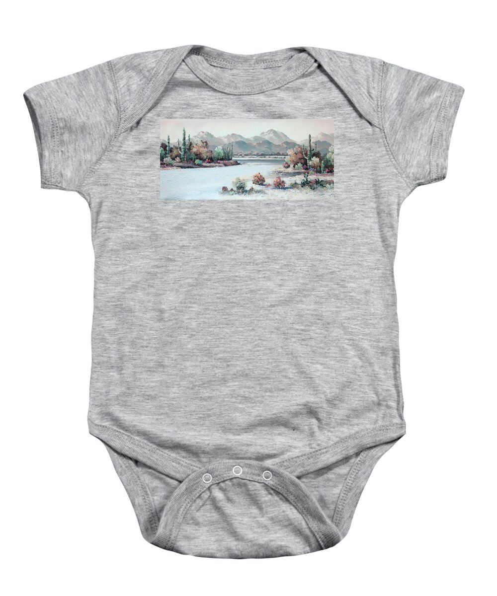 Desert Baby Onesie featuring the painting Alone in the Desert by Leslie Porter