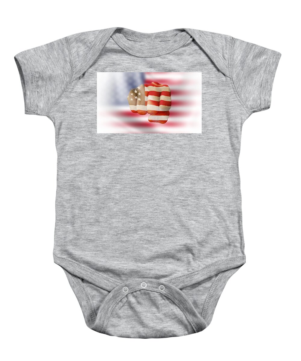 America Baby Onesie featuring the photograph American Flag - Stay Strong USA by Amelia Pearn