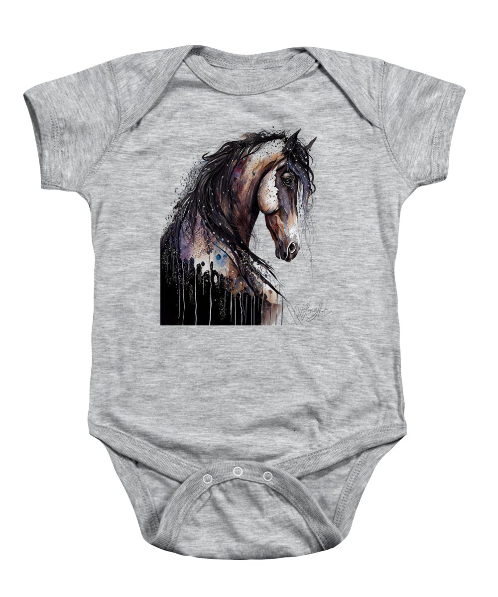 Mustang Baby Onesie featuring the digital art The Mustang, a spiritual animal. by Lena Owens - OLena Art Vibrant Palette Knife and Graphic Design
