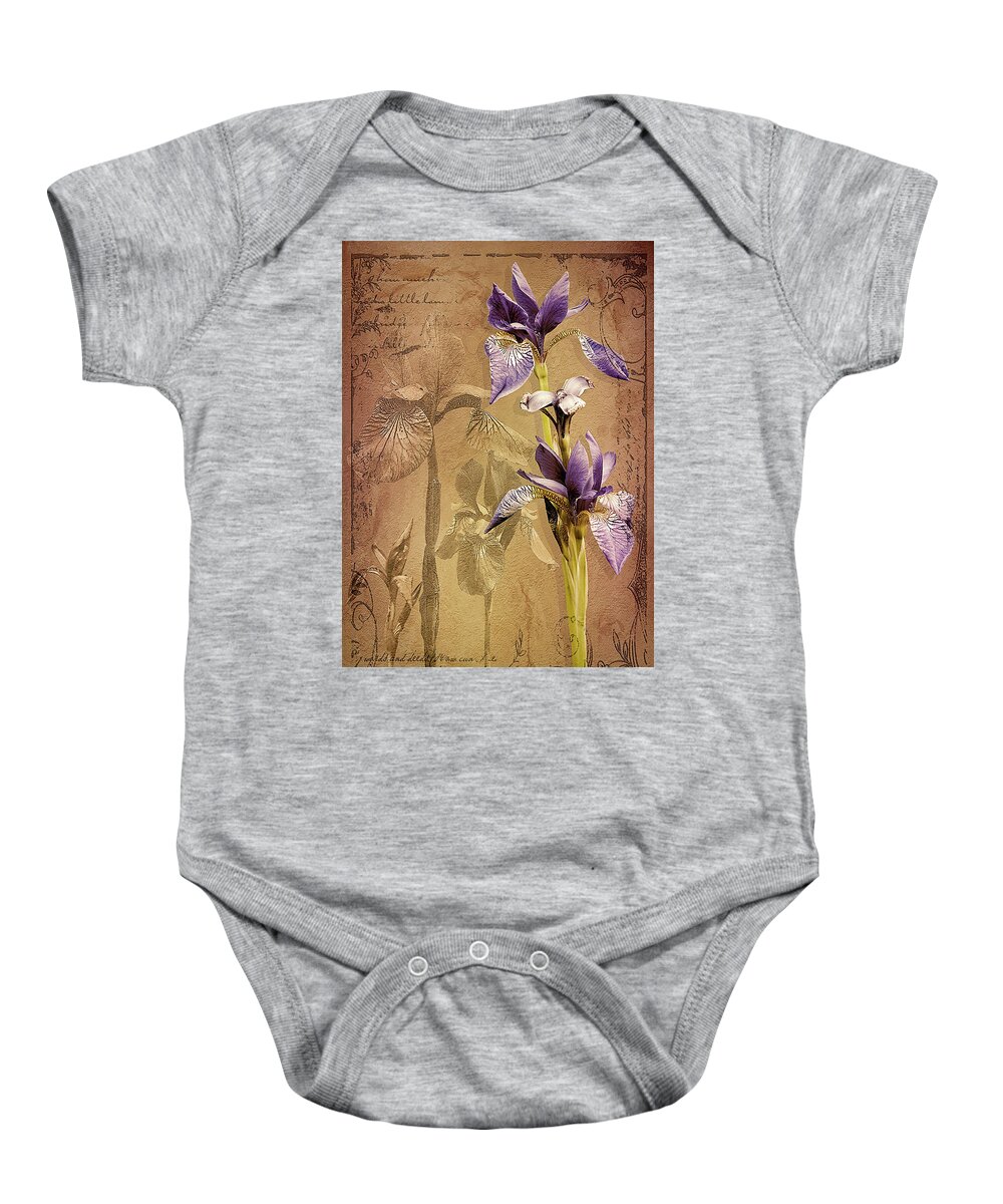 Flowers Baby Onesie featuring the digital art Antique Iris by Linda Lee Hall